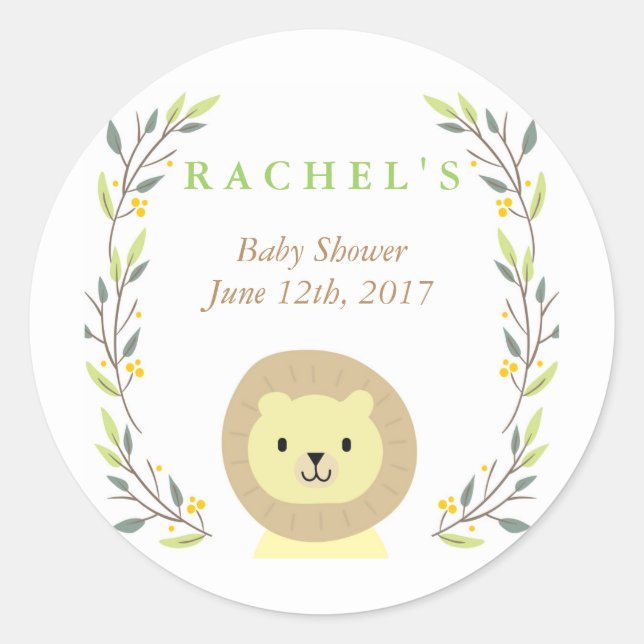 Rond Sticker Safari Lion Baby shower Favoriser (Devant)