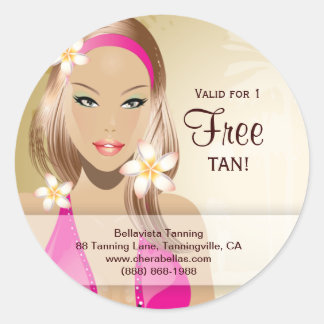 Rond Sticker Salon de bronzage Bikini rose femme or