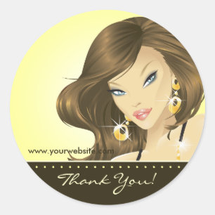 Rond Sticker Salon de bronzage Jolie femme Jaune