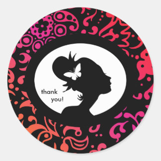 Rond Sticker Salon Papillon Colorful Woman Silhouette