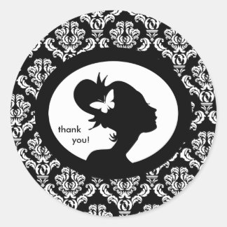 Rond Sticker Salon Papillon femme Silhouette