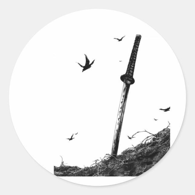 Rond Sticker Samurai Warrior - Viny d'encre japonaise (Devant)