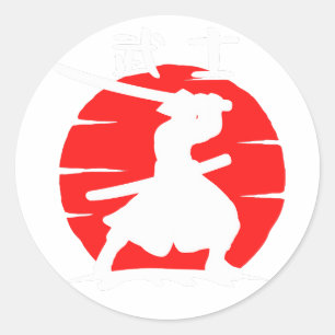 Rond Sticker Samurai Warrior - Viny d'encre japonaise