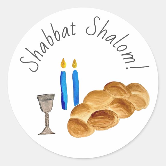 Rond Sticker Shalom Shabbat Aquarelle (Devant)