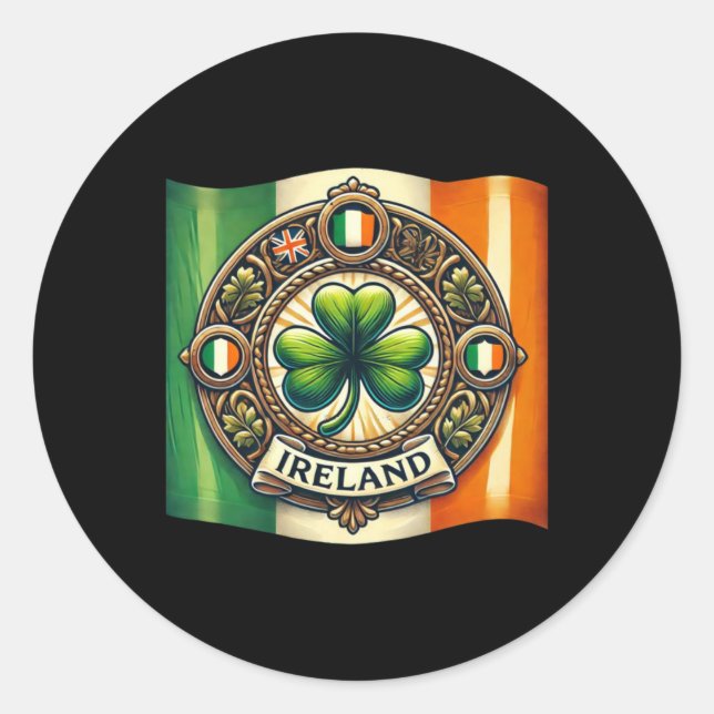 Rond Sticker Shamrock Lucky Drapeau Irlande (Devant)