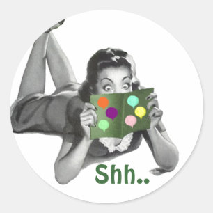 Rond Sticker Shh... Retro Lady Fun Surprise Seals de fê