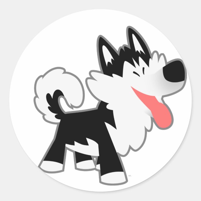 Rond Sticker Siberian Husky Cartoon (Devant)