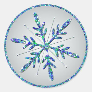 Rond Sticker Silver Aqua Blue Green Snowflake
