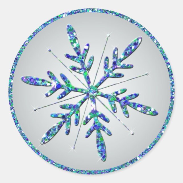Rond Sticker Silver Aqua Blue Green Snowflake (Devant)