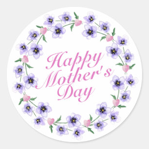 Rond Sticker simple Joyeux Fête des Mères Fleur de cour