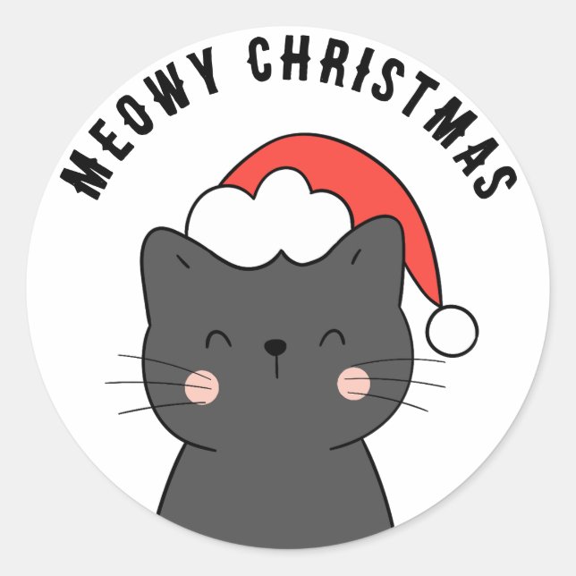 Rond Sticker simple Kawaii Meowy pour chat de Noël (Devant)