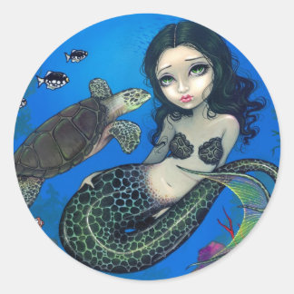 Rond Sticker "Sirène de tortue de mer"