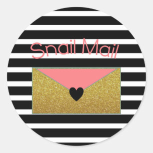 Rond Sticker Snail Mail - Bandes noires et blanches or