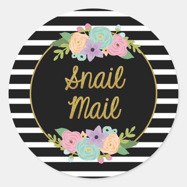 Rond Sticker Snail Mail - Bandes noires et blanches or (Devant)