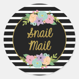Rond Sticker Snail Mail - Bandes noires et blanches or