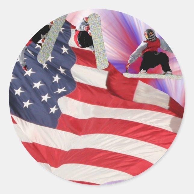 Rond Sticker Snowboard American Flag (Devant)