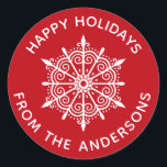 Rond Sticker Snowflake Red White Simple Christmas<br><div class="desc">Un autocollant festif rouge et blanc de fêtes qui ajoute cette touche finale à vos cartes de Noël. Conçu pour vous par Blackberry Boulevard.</div>