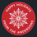 Rond Sticker Snowflake Red White Simple Christmas<br><div class="desc">Un autocollant festif rouge et blanc de fêtes qui ajoute cette touche finale à vos cartes de Noël. Conçu pour vous par Blackberry Boulevard.</div>