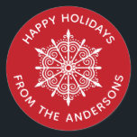 Rond Sticker Snowflake Red White Simple Christmas<br><div class="desc">Un autocollant festif rouge et blanc de fêtes qui ajoute cette touche finale à vos cartes de Noël. Conçu pour vous par Blackberry Boulevard.</div>