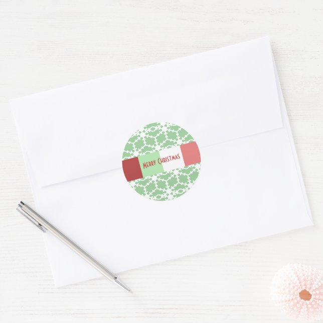 Rond Sticker Snowflake sur Mint Green - Vous choisissez (Enveloppe)