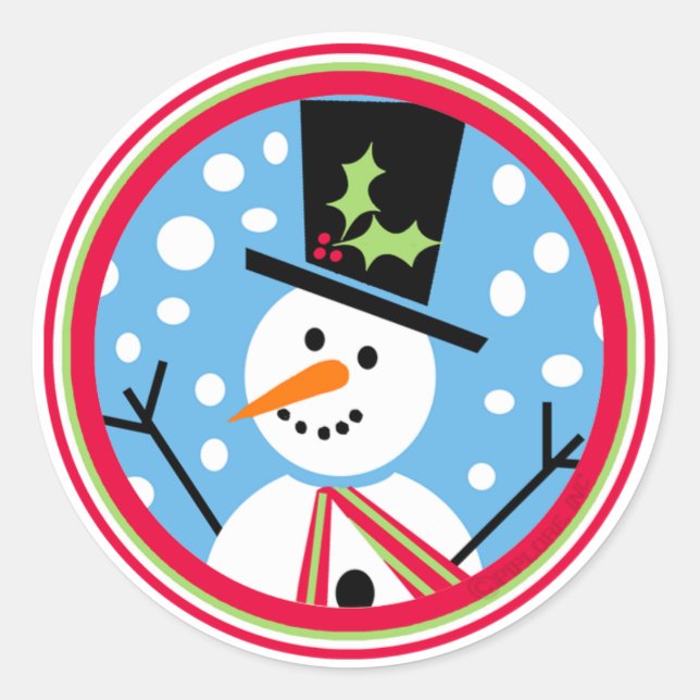 Rond Sticker Snowman de chapeau Joyeux (Devant)