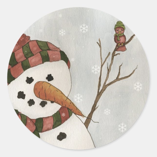 Rond Sticker Snowman et Oiseau (Devant)