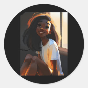 Rond Sticker souriant fille à peau foncée mignonne
