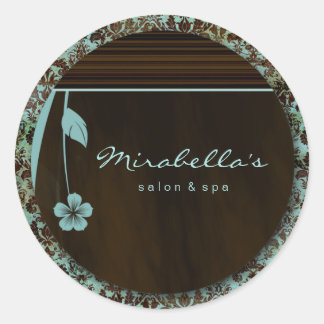 Rond Sticker Spa de salon Damask Fleur bleu brun