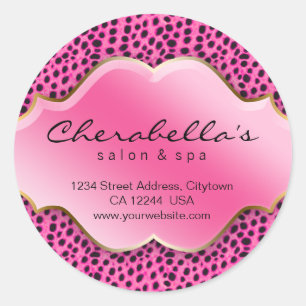 Rond Sticker Spa de salon rose noir blanc léopard