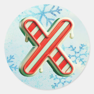 Rond Sticker sucre de canne Noël "X", Stripes Festives