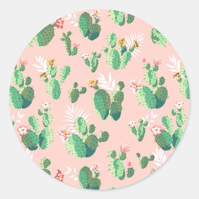 Rond Sticker sud-ouest de Cactus rose et Turquoise (Devant)