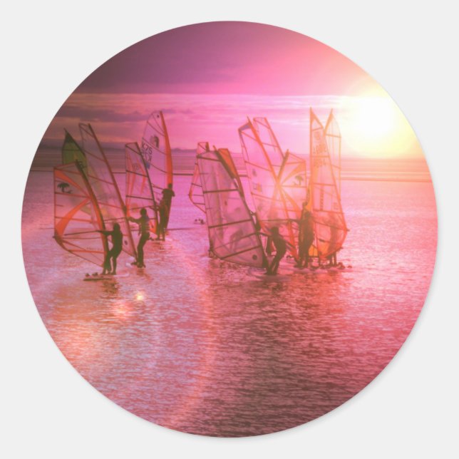 Rond Sticker Sunset Windsurfing (Devant)
