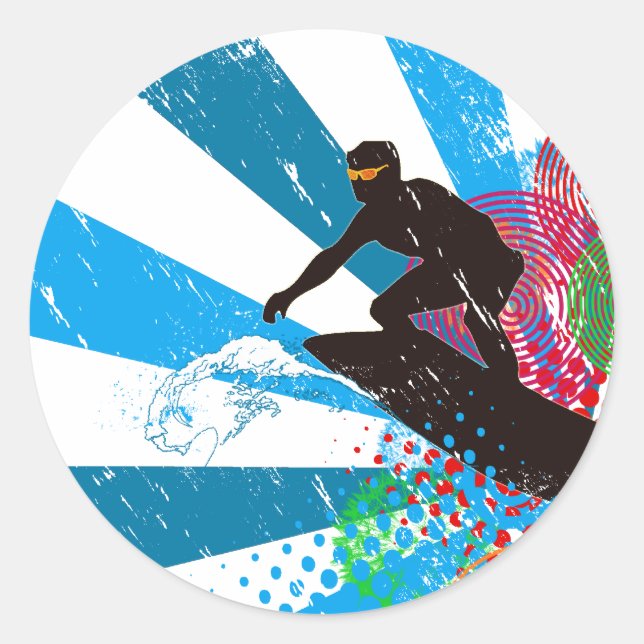 Rond Sticker Surfer Paradise en détresse (Devant)