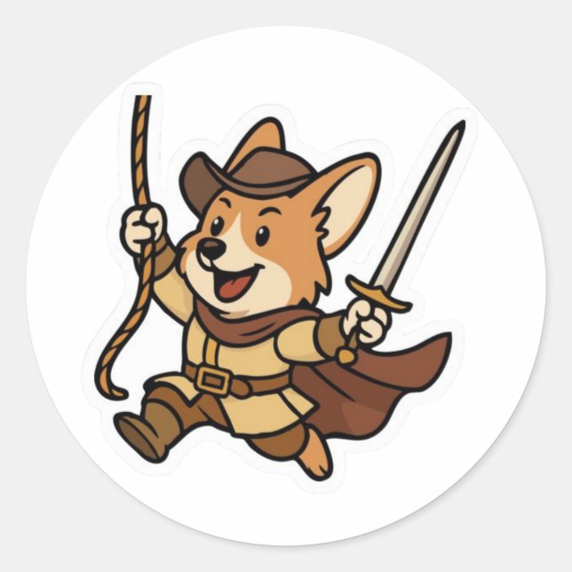 Rond Sticker Swashbuckler Corgi - Épée & Style (Devant)