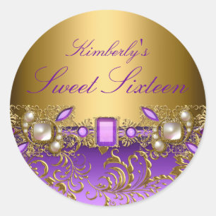 Rond Sticker Sweet sixteen Gem & Pearl pourpre