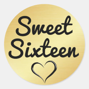 Rond Sticker Sweet sixteen or avec coeur