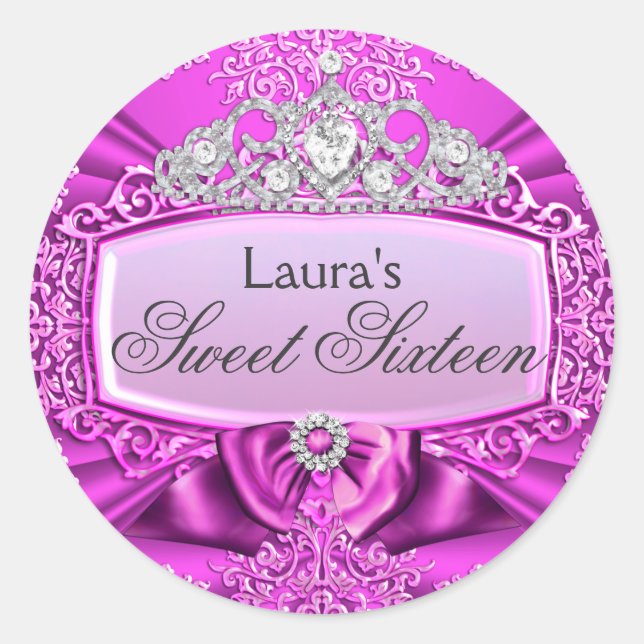 Rond Sticker Sweet sixteen Princess Tiara & Damask (Devant)