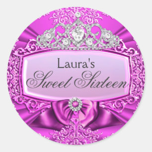 Rond Sticker Sweet sixteen Princess Tiara & Damask