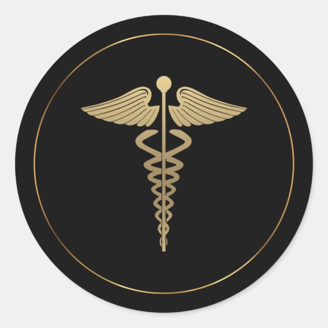 Rond Sticker Symbole Caduceus Or (Devant)