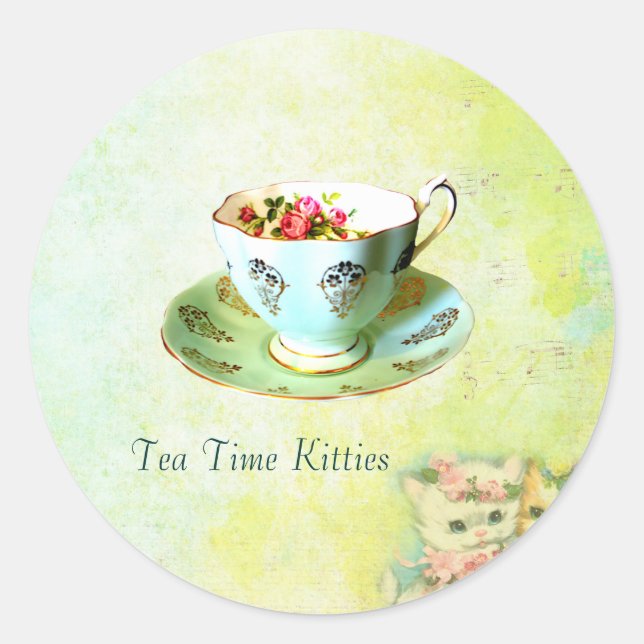Rond sticker Tea Time Kitties (Devant)