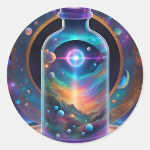 Rond Sticker - Temps dans une bouteille; Galaxie Prisma