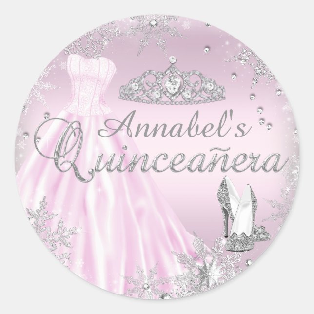 Rond Sticker Tiara Quinceanera Rosée (Devant)