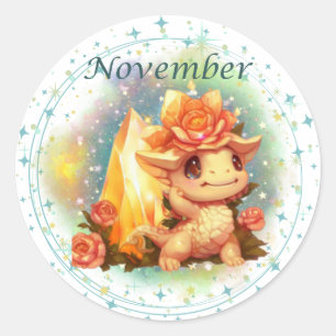 Rond Sticker Topaz Dragon Birthstone Novembre