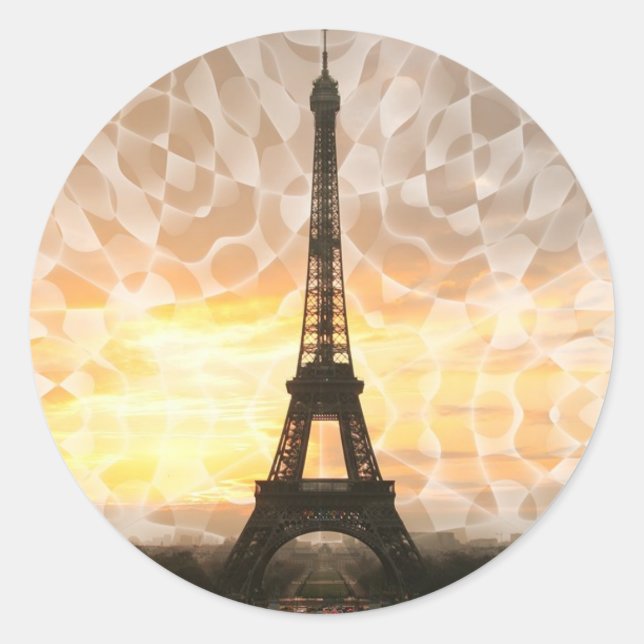 Rond Sticker Tour Eiffel Au coucher Du Soleil (Devant)