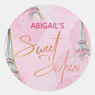 Rond Sticker Tour Eiffel sweet sixteen Pink Gold Paris