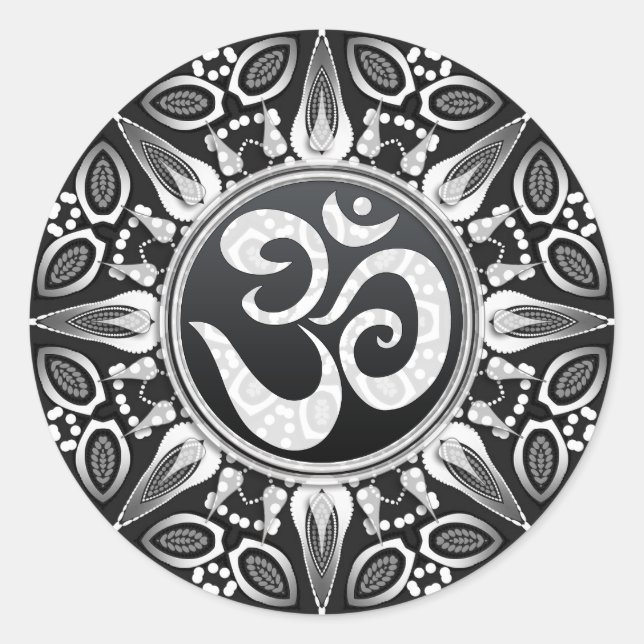 Rond Sticker Tribal Sun Noir+Blanc Om Goa New Age (Devant)