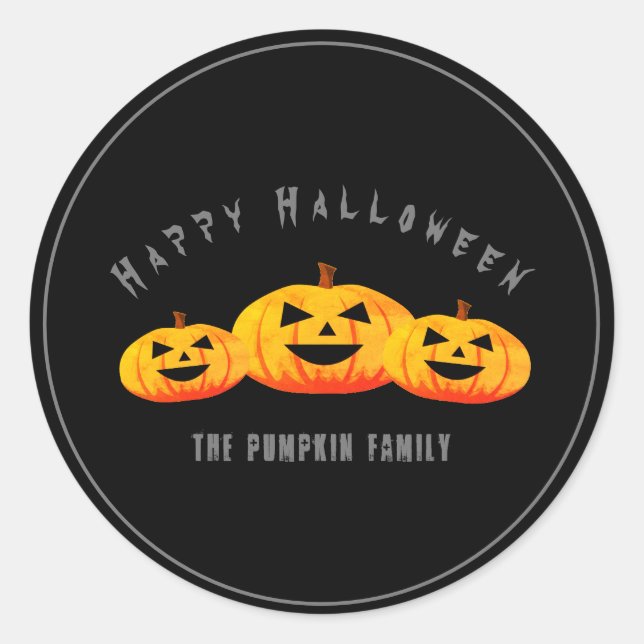 Rond Sticker Trio Citrouille Halloween Cercle Noir (Devant)