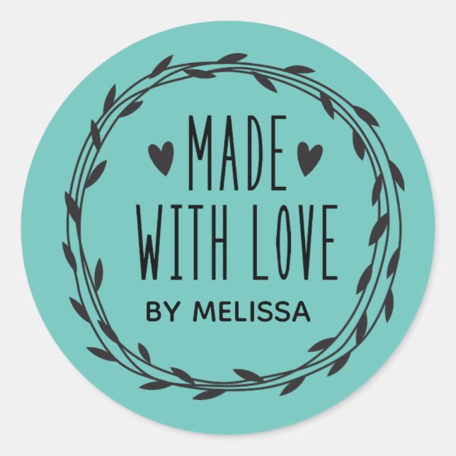 Rond Sticker turquoise Fabriqué Avec Amour Classic Roun (Devant)