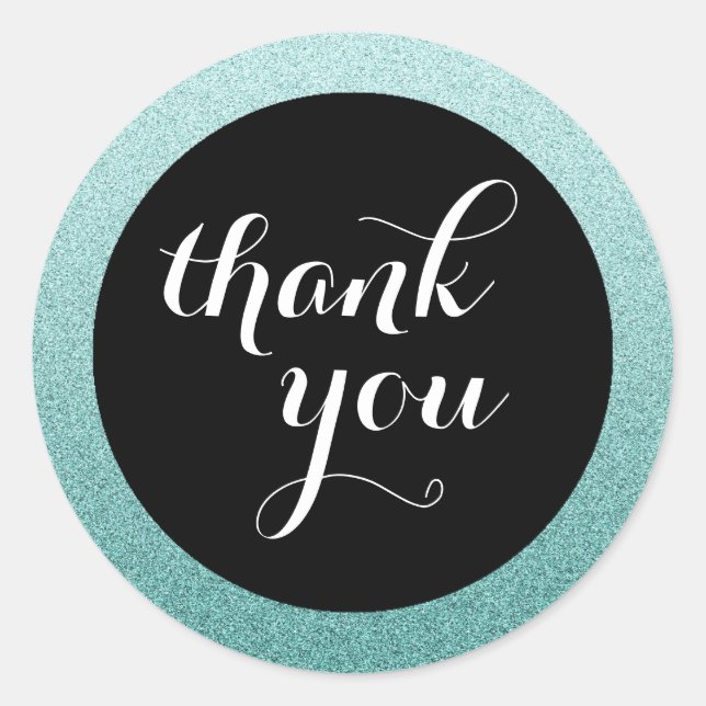 Rond Sticker turquoise Faux Parties scintillant Merci F (Devant)