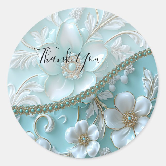 Rond Sticker turquoise Floral (Devant)